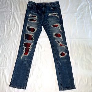 God's Masterful Children Men's Distressed Jeans 36 x 34 Plaid Great Condition